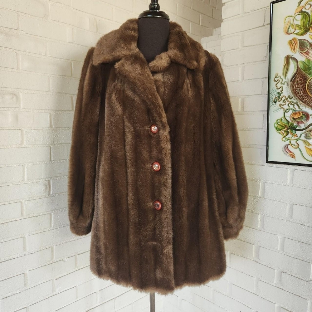 Vtg 60s Faux Fur Coat